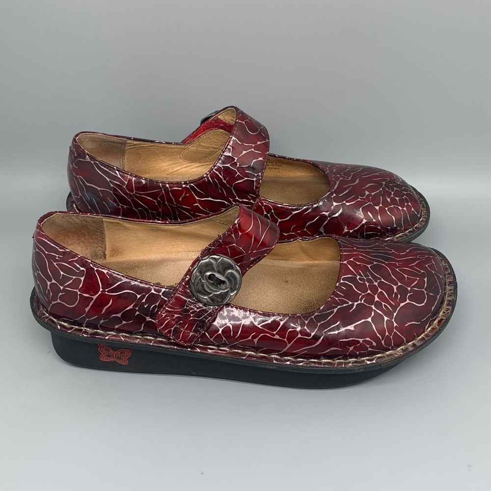 Alegria PAL-544 Red Crackle Leather Mary Jane Shoes Women’s Sz 8/8.5 EU 38‎